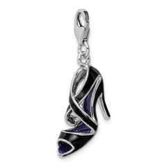 Amore La Vita Sterling Silver Rhodium-plated Polished 3-D Enameled Black High Heel Charm with Fancy Lobster Clasp