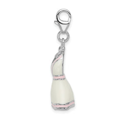 Amore La Vita Sterling Silver Rhodium-plated Polished 3-D Enameled White Pink Trimmed Dress Charm with Fancy Lobster Clasp