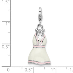 Amore La Vita Sterling Silver Rhodium-plated Polished 3-D Enameled White Pink Trimmed Dress Charm with Fancy Lobster Clasp