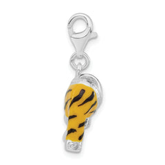 Sterling Silver CZ Polished Enamel Tiger Jacket w/Lobster Clasp Charm