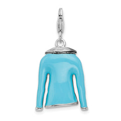 Amore La Vita Sterling Silver Rhodium-plated Polished 3-D Blue Enameled Jacket Charm with Fancy Lobster Clasp