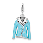 Amore La Vita Sterling Silver Rhodium-plated Polished 3-D Blue Enameled Jacket Charm with Fancy Lobster Clasp