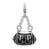 Amore La Vita Sterling Silver Rhodium-plated Polished 3-D Black Enameled Handbag Charm with Fancy Lobster Clasp