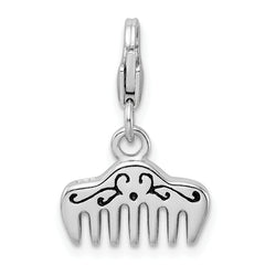 Amore La Vita Sterling Silver Rhodium-plated Polished 3-D Crystal From Crystal and Enameled Comb Charm with Fancy Lobster Clasp