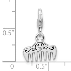 Amore La Vita Sterling Silver Rhodium-plated Polished 3-D Crystal From Crystal and Enameled Comb Charm with Fancy Lobster Clasp