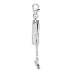 Amore La Vita Sterling Silver Rhodium-plated Polished 3-D Moveable Enameled Eyeshadow Compact Charm with Fancy Lobster Clasp