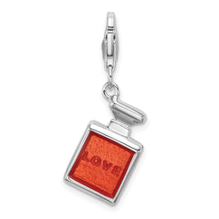 Amore La Vita Sterling Silver Rhodium-plated Polished 3-D Orange Enameled Perfume Bottle Charm with Fancy Lobster Clasp