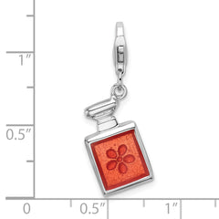 Amore La Vita Sterling Silver Rhodium-plated Polished 3-D Orange Enameled Perfume Bottle Charm with Fancy Lobster Clasp