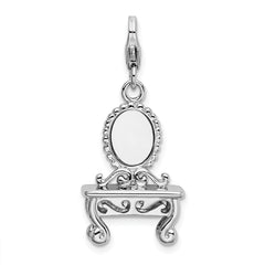 Amore La Vita Sterling Silver Rhodium-plated Polished 3-D Vanity Charm with Fancy Lobster Clasp