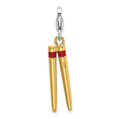 Sterling Silver 3-D Enameled Gold-plated Chopstick With Lobster Clasp Charm