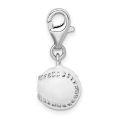 Amore La Vita Sterling Silver Rhodium-plated Polished 3-D Polished and Enameled Baseball Charm with Fancy Lobster Clasp