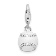 Amore La Vita Sterling Silver Rhodium-plated Polished 3-D Polished and Enameled Baseball Charm with Fancy Lobster Clasp