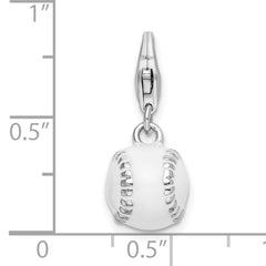 Amore La Vita Sterling Silver Rhodium-plated Polished 3-D Polished and Enameled Baseball Charm with Fancy Lobster Clasp