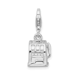 Amore La Vita Sterling Silver Rhodium-plated Polished 3-D Slot Machine Charm with Fancy Lobster Clasp