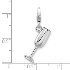 Amore La Vita Sterling Silver Rhodium-plated Polished 3-D Enameled Red Wine Glass Charm with Fancy Lobster Clasp