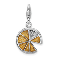 Amore La Vita Sterling Silver Rhodium-plated Polished 3-D Yellow Enameled Lemon Slice Charm with Fancy Lobster Clasp