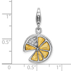 Amore La Vita Sterling Silver Rhodium-plated Polished 3-D Yellow Enameled Lemon Slice Charm with Fancy Lobster Clasp