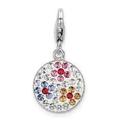 Amore La Vita Sterling Silver Rhodium-plated Polished Pink Red Blue White Yellow Crystal From Swarovski Floral Pattern Disc Charm with Fancy Lobster Clasp
