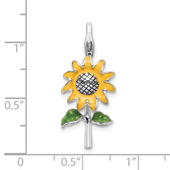 Amore La Vita Sterling Silver Rhodium-plated Polished 3-D Enameled Sunflower Charm with Fancy Lobster Clasp