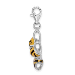 Amore La Vita Sterling Silver Rhodium-plated Polished 3-D CZ Enameled Tiger Bikini Pendant