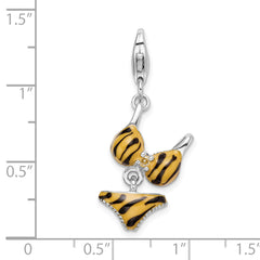 Amore La Vita Sterling Silver Rhodium-plated Polished 3-D CZ Enameled Tiger Bikini Pendant