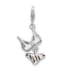 Amore La Vita Sterling Silver Rhodium-plated Polished 3-D CZ Enameled Zebra Bikini Pendant