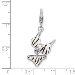 Amore La Vita Sterling Silver Rhodium-plated Polished 3-D CZ Enameled Zebra Bikini Pendant