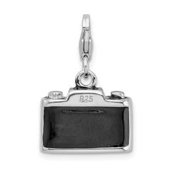 Amore La Vita Sterling Silver Rhodium-plated Polished 3-D Enameled Crystal From Crystal Camera Charm with Fancy Lobster Clasp