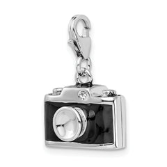 Amore La Vita Sterling Silver Rhodium-plated Polished 3-D Enameled Crystal From Crystal Camera Charm with Fancy Lobster Clasp