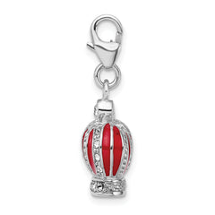 Amore La Vita Sterling Silver Rhodium-plated Polished 3-D Crystal From Crystal and Red Enameled Crown Charm with Fancy Lobster Clasp