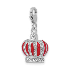 Amore La Vita Sterling Silver Rhodium-plated Polished 3-D Crystal From Crystal and Red Enameled Crown Charm with Fancy Lobster Clasp