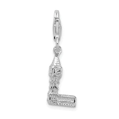 Amore La Vita Sterling Silver Rhodium-plated Polished 3-D Polished Big Ben Charm with Fancy Lobster Clasp