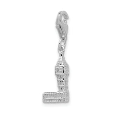 Amore La Vita Sterling Silver Rhodium-plated Polished 3-D Polished Big Ben Charm with Fancy Lobster Clasp