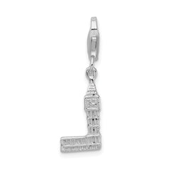 Amore La Vita Sterling Silver Rhodium-plated Polished 3-D Polished Big Ben Charm with Fancy Lobster Clasp