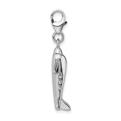 Amore La Vita Sterling Silver Rhodium-plated Polished 3-D Crystal From Crystal Airplane Charm with Fancy Lobster Clasp