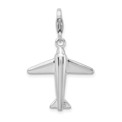Amore La Vita Sterling Silver Rhodium-plated Polished 3-D Crystal From Crystal Airplane Charm with Fancy Lobster Clasp
