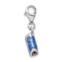 Amore La Vita Sterling Silver Rhodium-plated Polished 3-D Enameled Blue Jean Shorts Charm with Fancy Lobster Clasp