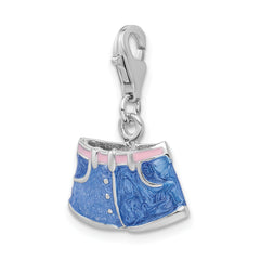 Amore La Vita Sterling Silver Rhodium-plated Polished 3-D Enameled Blue Jean Shorts Charm with Fancy Lobster Clasp