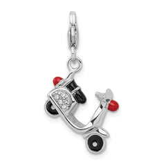 Amore La Vita Sterling Silver Rhodium-plated Polished 3-D Enameled Crystal From Crystal Moped Charm with Fancy Lobster Clasp