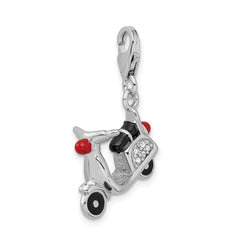 Amore La Vita Sterling Silver Rhodium-plated Polished 3-D Enameled Crystal From Crystal Moped Charm with Fancy Lobster Clasp