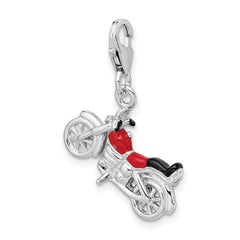 Amore La Vita Sterling Silver Rhodium-plated Polished 3-D Enameled Motorcycle Charm with Fancy Lobster Clasp