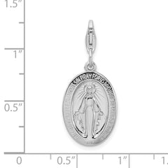 Amore La Vita Sterling Silver Rhodium-plated Polished Miraculous Medal Charm with Fancy Lobster Clasp