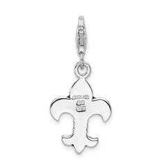 SS RH Black Enameled Fleur de Lis With Lobster Clasp Charm