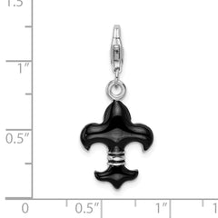 SS RH Black Enameled Fleur de Lis With Lobster Clasp Charm