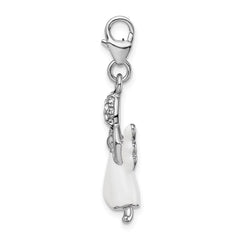 Amore La Vita Sterling Silver Rhodium-plated Polished 3-D White Enameled Crystal From Crystal Angel Charm with Fancy Lobster Clasp