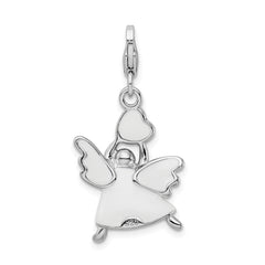 Amore La Vita Sterling Silver Rhodium-plated Polished 3-D White Enameled Crystal From Crystal Angel Charm with Fancy Lobster Clasp