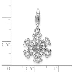Amore La Vita Sterling Silver Rhodium-plated Polished Glass Stone Snowflake Charm with Fancy Lobster Clasp