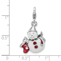 Amore La Vita Sterling Silver Rhodium-plated Polished 3-D Enameled Crystal From Crystal Snowman Charm with Fancy Lobster Clasp