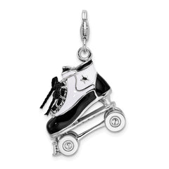 Amore La Vita Sterling Silver Rhodium-plated Polished 3-D Moveable Enameled Roller Skate Charm with Fancy Lobster Clasp