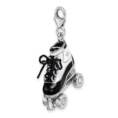 Amore La Vita Sterling Silver Rhodium-plated Polished 3-D Moveable Enameled Roller Skate Charm with Fancy Lobster Clasp